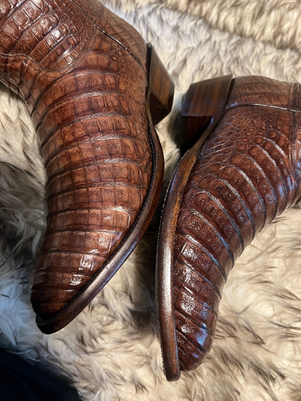 BIG SALE!!Short Time! LUCCHESE men FULL CAIMAN GATOR WESTERN Boots-brown-Sz 9 EE - Picture 12 of 16